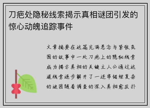 刀疤处隐秘线索揭示真相谜团引发的惊心动魄追踪事件